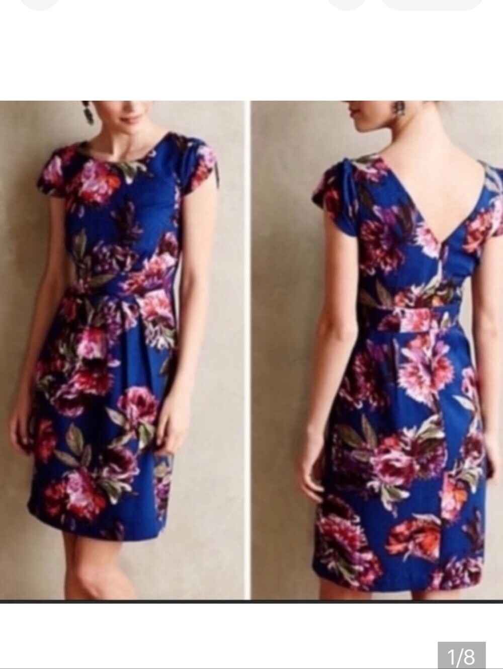 Moulinette Soeurs Royal Blue Floral Midi Dress with Pink Accents